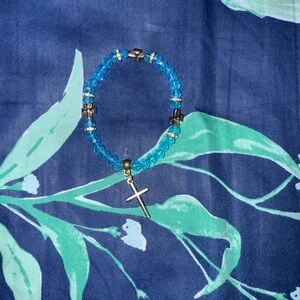 Blue Beaded Cross Bracelet